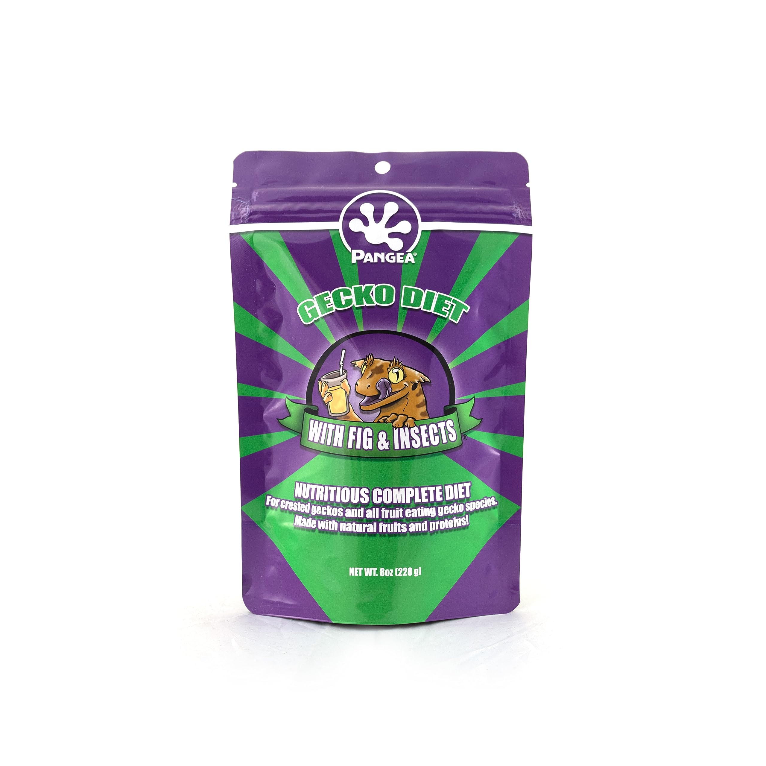 Pangea Fruit Mix Fig & Insects bottle shows convenient, protein-varied nutrition for crested geckos