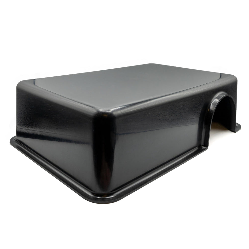 Pangea Reptile Hide Box front view demonstrates compact, space-saving design for terrariums.