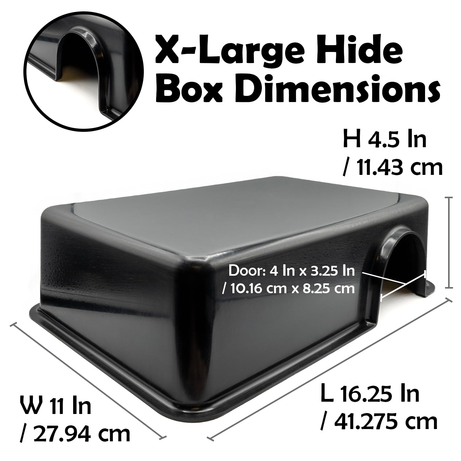 Pangea Reptile Hide Box offset door highlights secure entry and calmer reptiles.