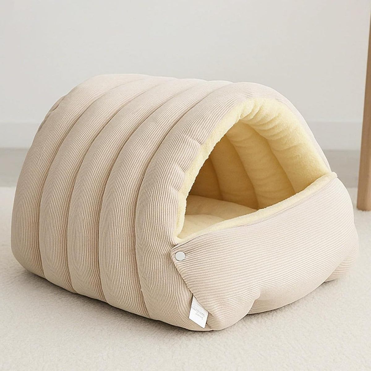 Panmall Cozy Cat Cave Bed front view in beige for a warm winter nest