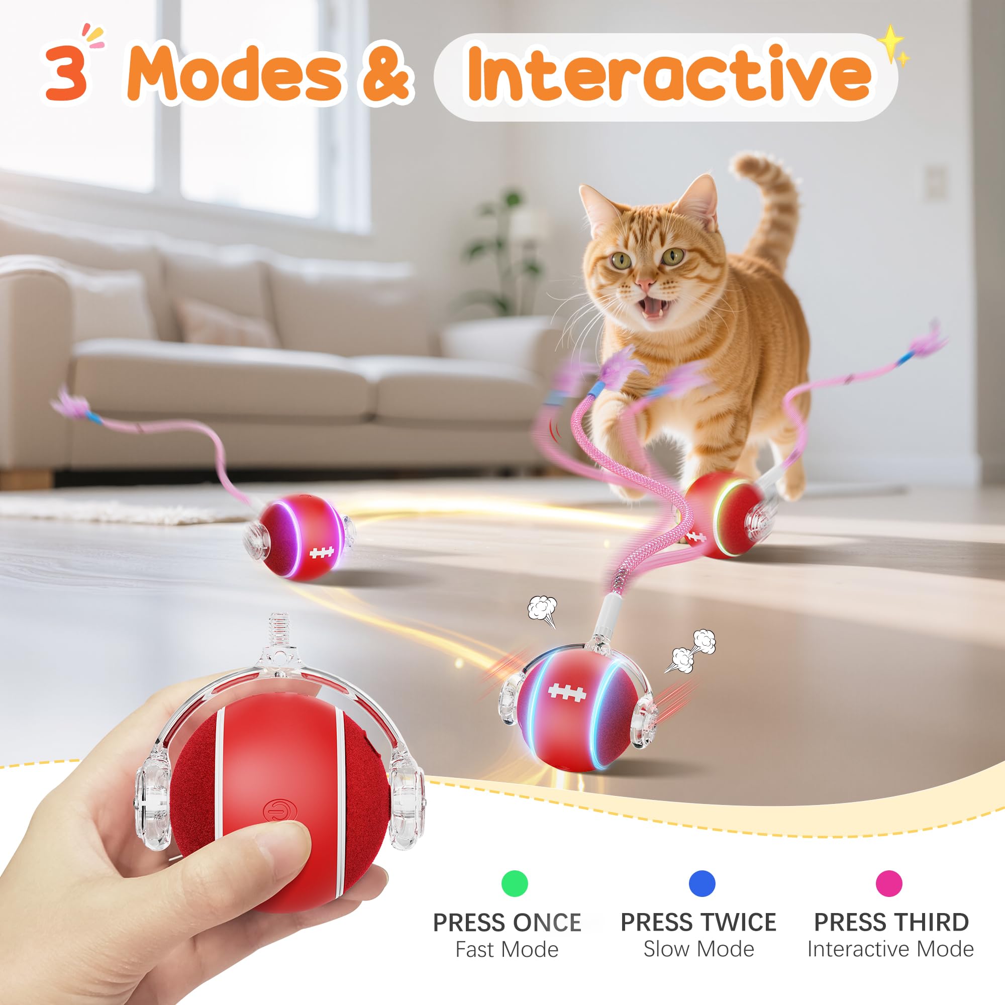 PANRIO cat ball with feather tail for tactile stimulation