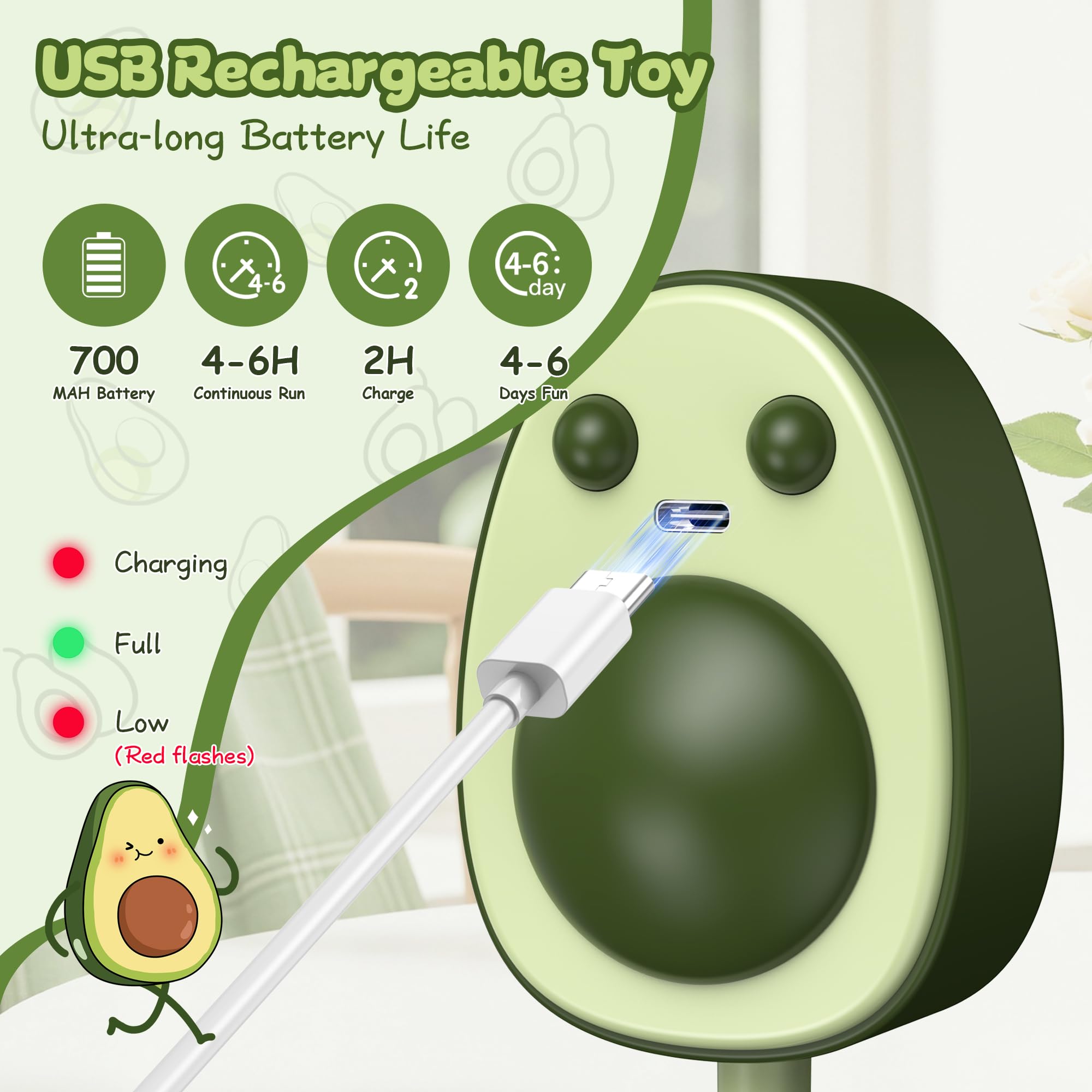 PANRIO electric hanging teaser shows long battery life for extended self-play sessions.