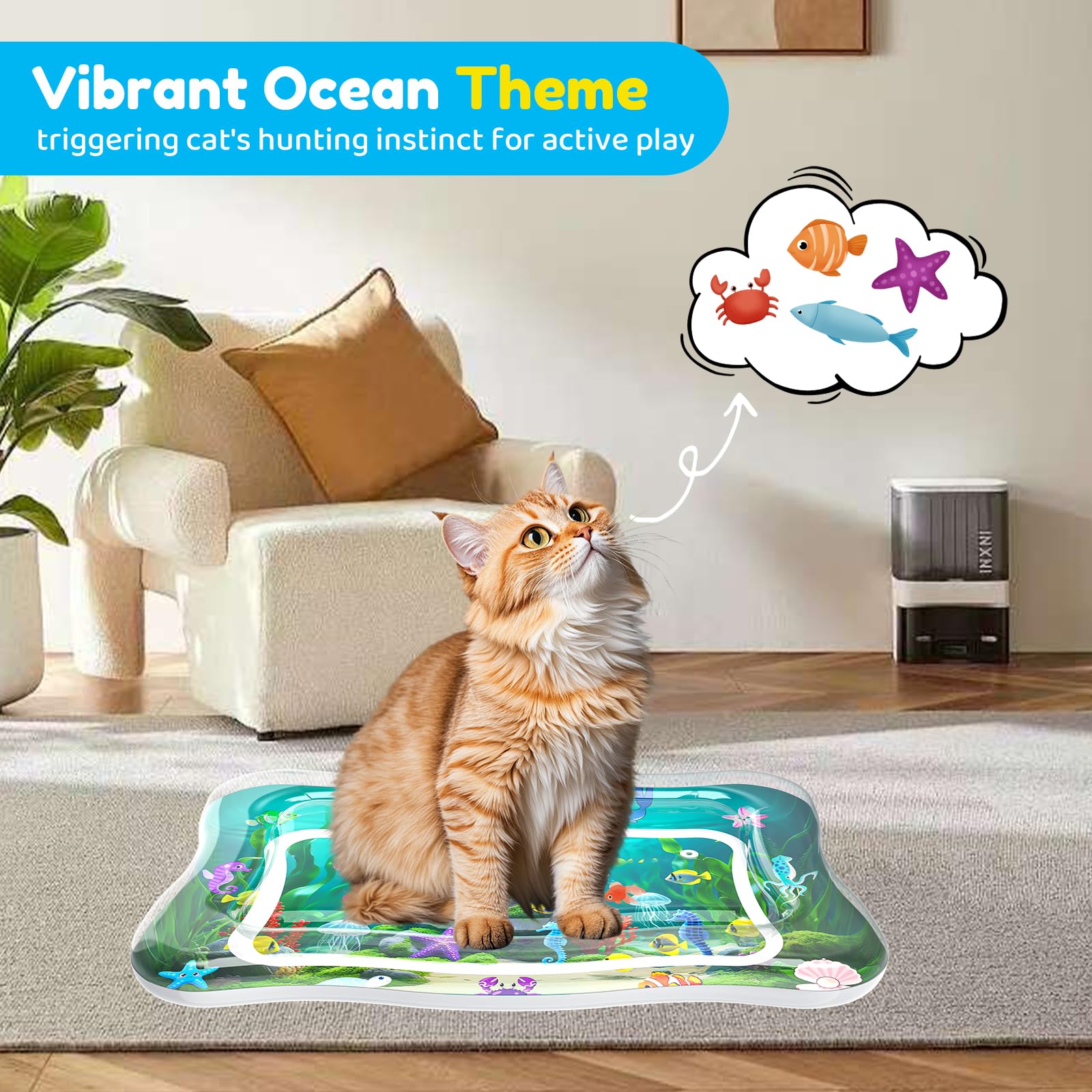 Close-up of PANRIO water mat showing the 45mm water inlet for easy filling.