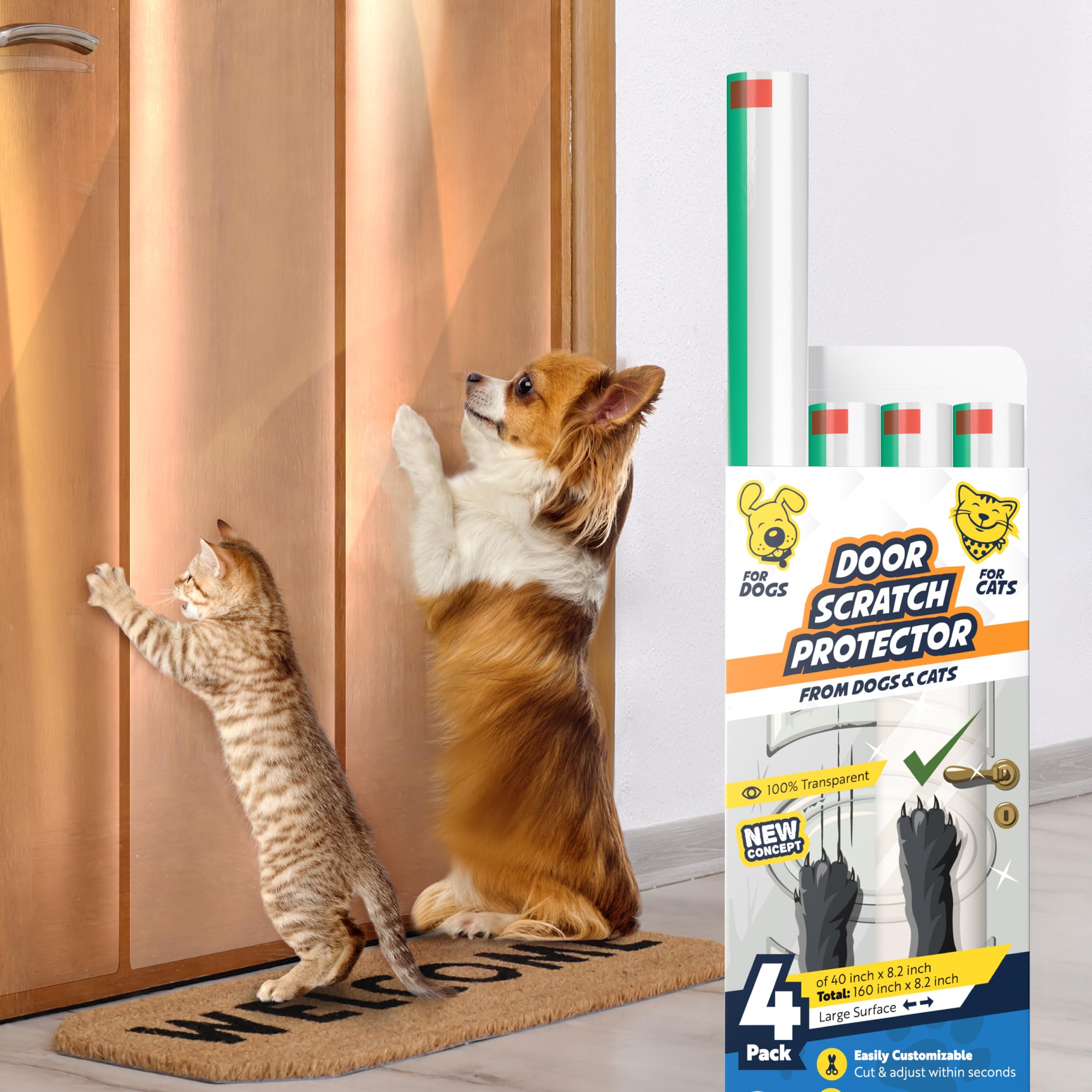 Panther Armor door protector sheets provide a crystal-clear shield against pet scratches on doors.