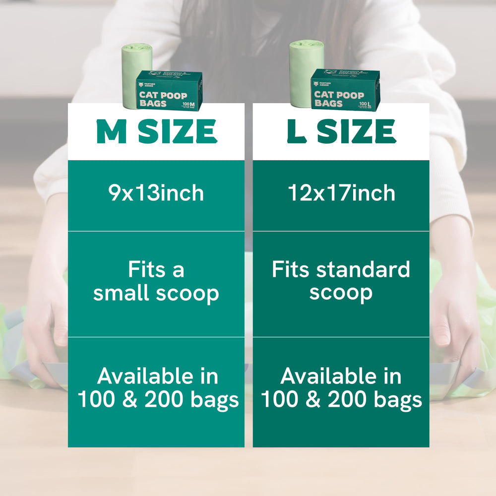 Panther Armor cat litter bags compostable label underlines eco-friendly disposal option.