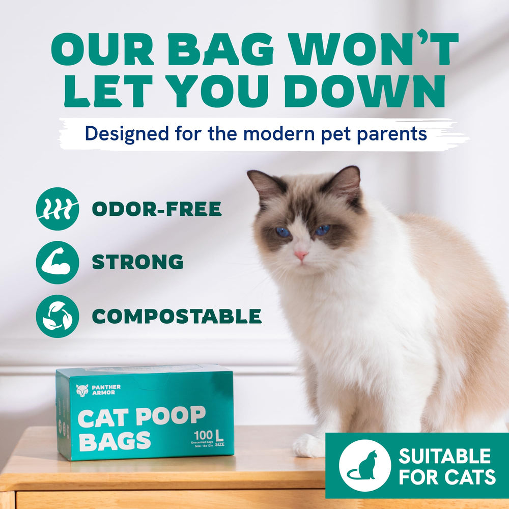 Panther Armor cat litter bags in-use trash-bin scene highlights practical litter disposal.