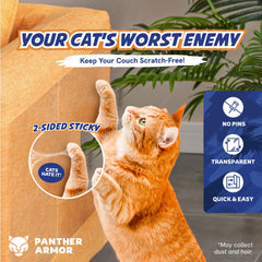 Panther Armor clear furniture protection sheet applied to couch blends with fabric.