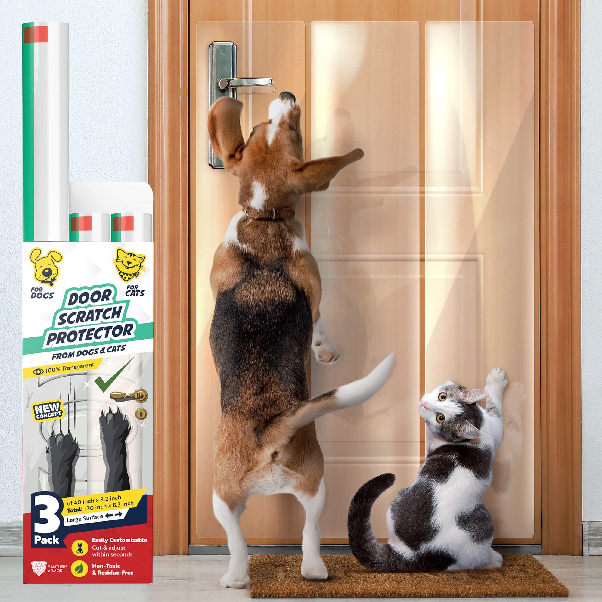 Panther Armor door protector roll application on a door frame for scratch protection