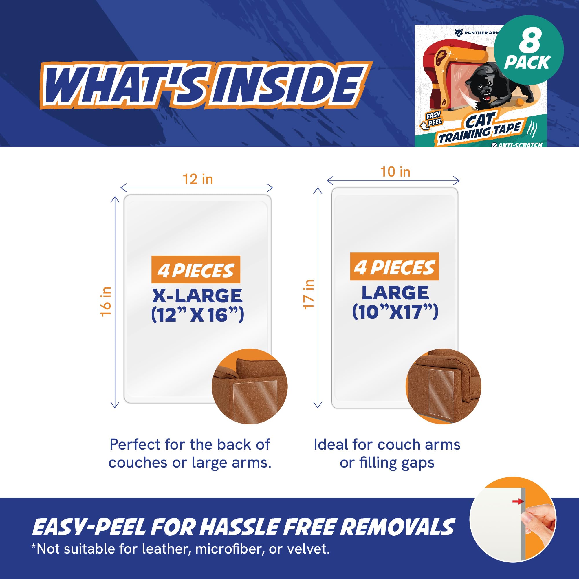 Panther Armor peel tabs enable quick application on fabric surfaces with residue-free removal.
