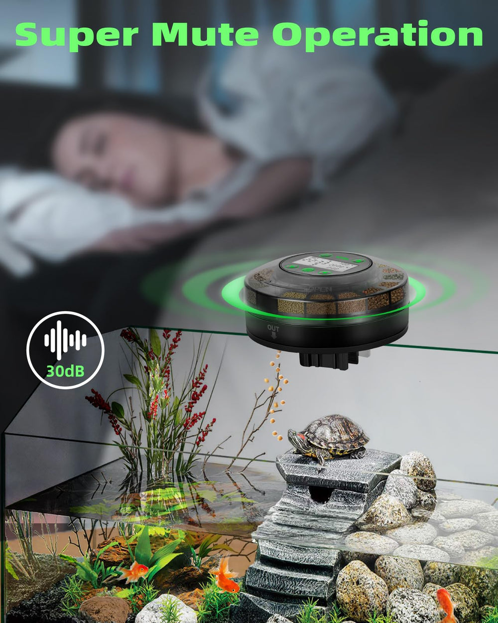 Papettly automatic fish feeder long-lasting battery supports travel use.