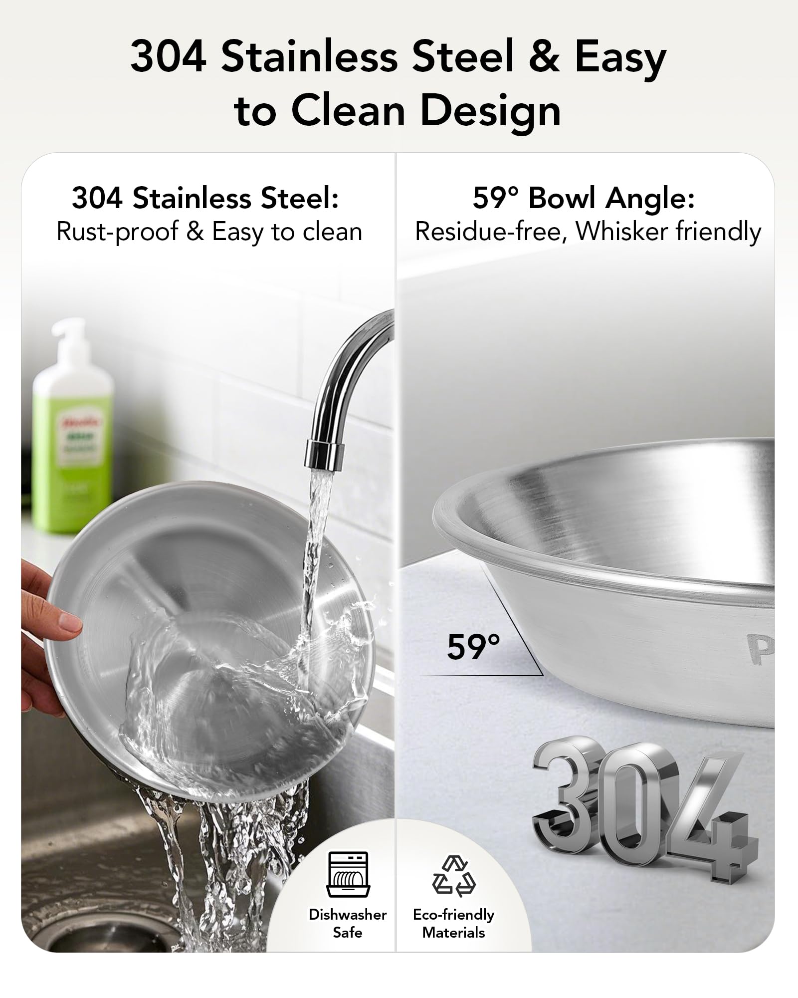 PapiCola Dishwasher-Safe Stainless Bowls for easy cleaning and rust resistance.
