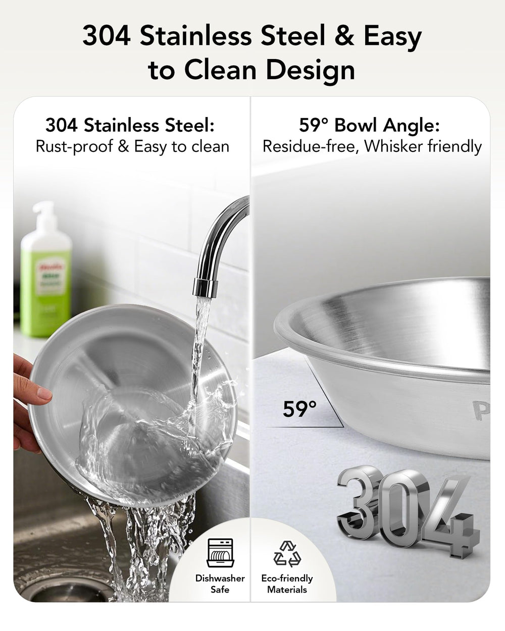 PapiCola Dishwasher-Safe Stainless Bowls for easy cleaning and rust resistance.