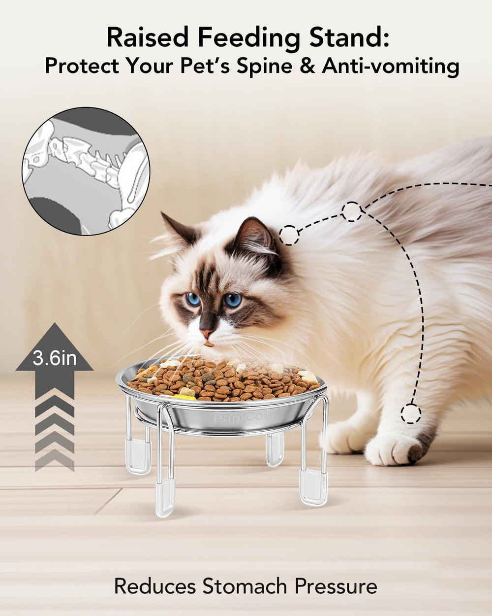 PapiCola Elevated Cat Bowls ready for dry and wet food separation.