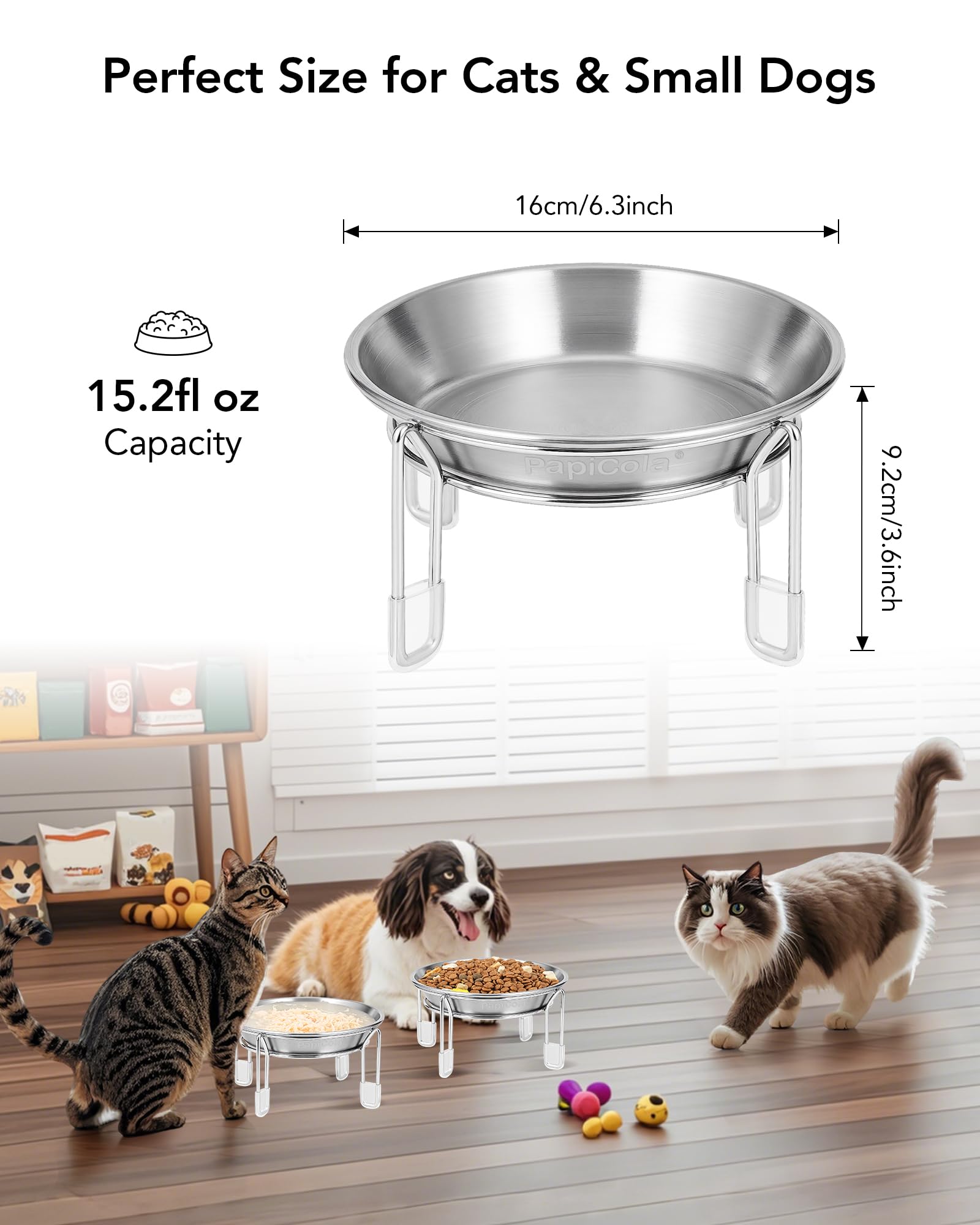 PapiCola Non-Slip Stand with silicone feet keeps bowls steady.