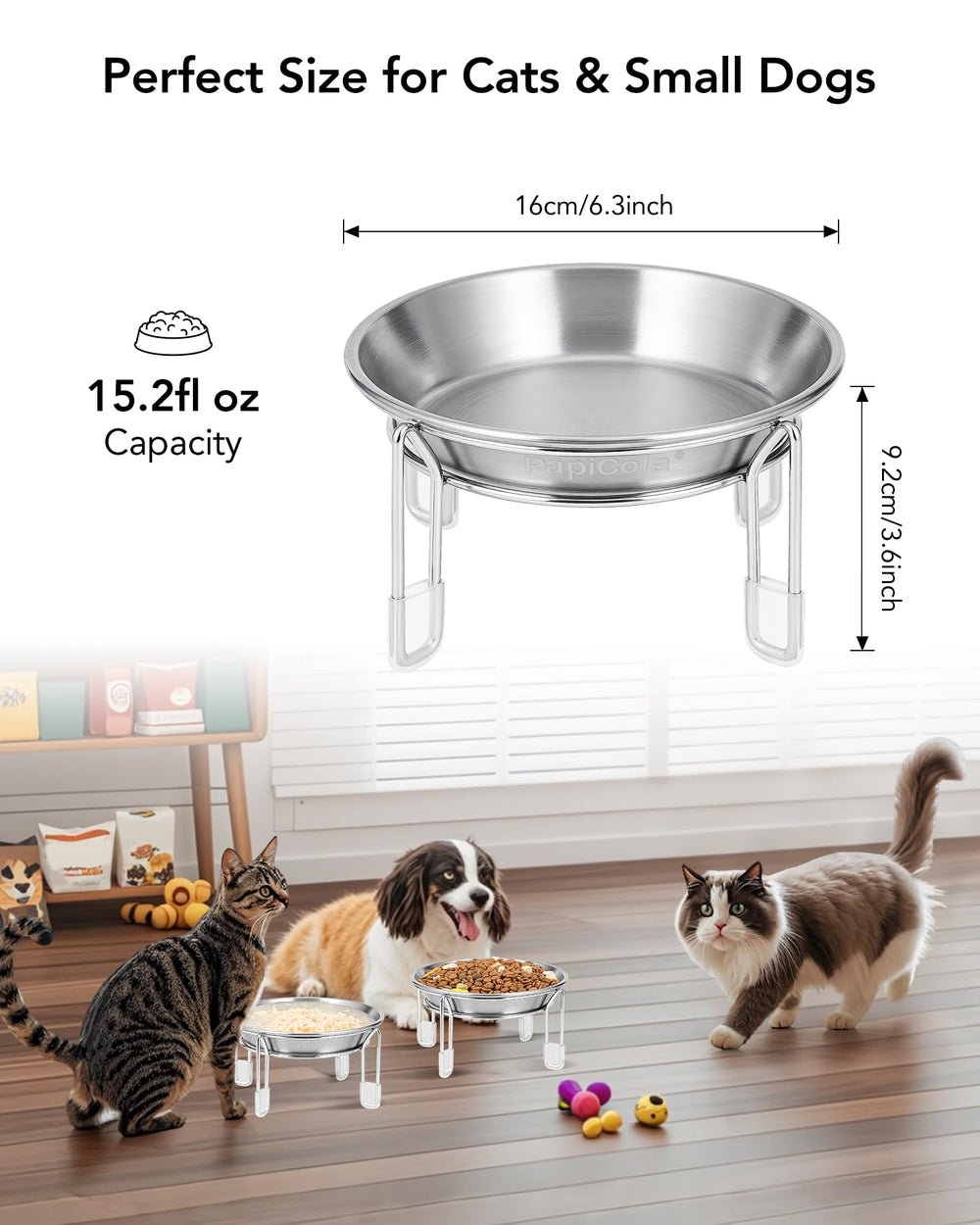 PapiCola Non-Slip Stand with silicone feet keeps bowls steady.