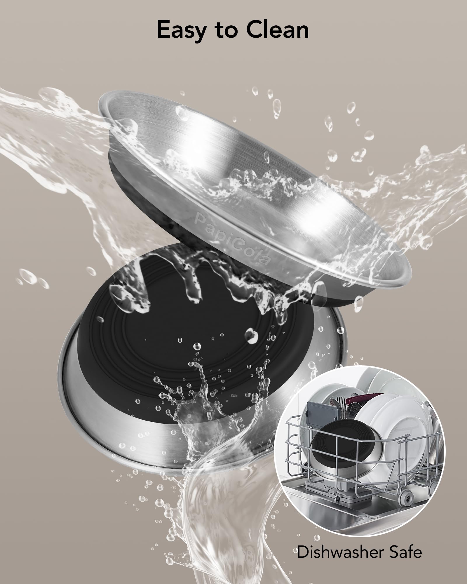 PapiCola minimalist stainless design complements decor while keeping meals tidy.