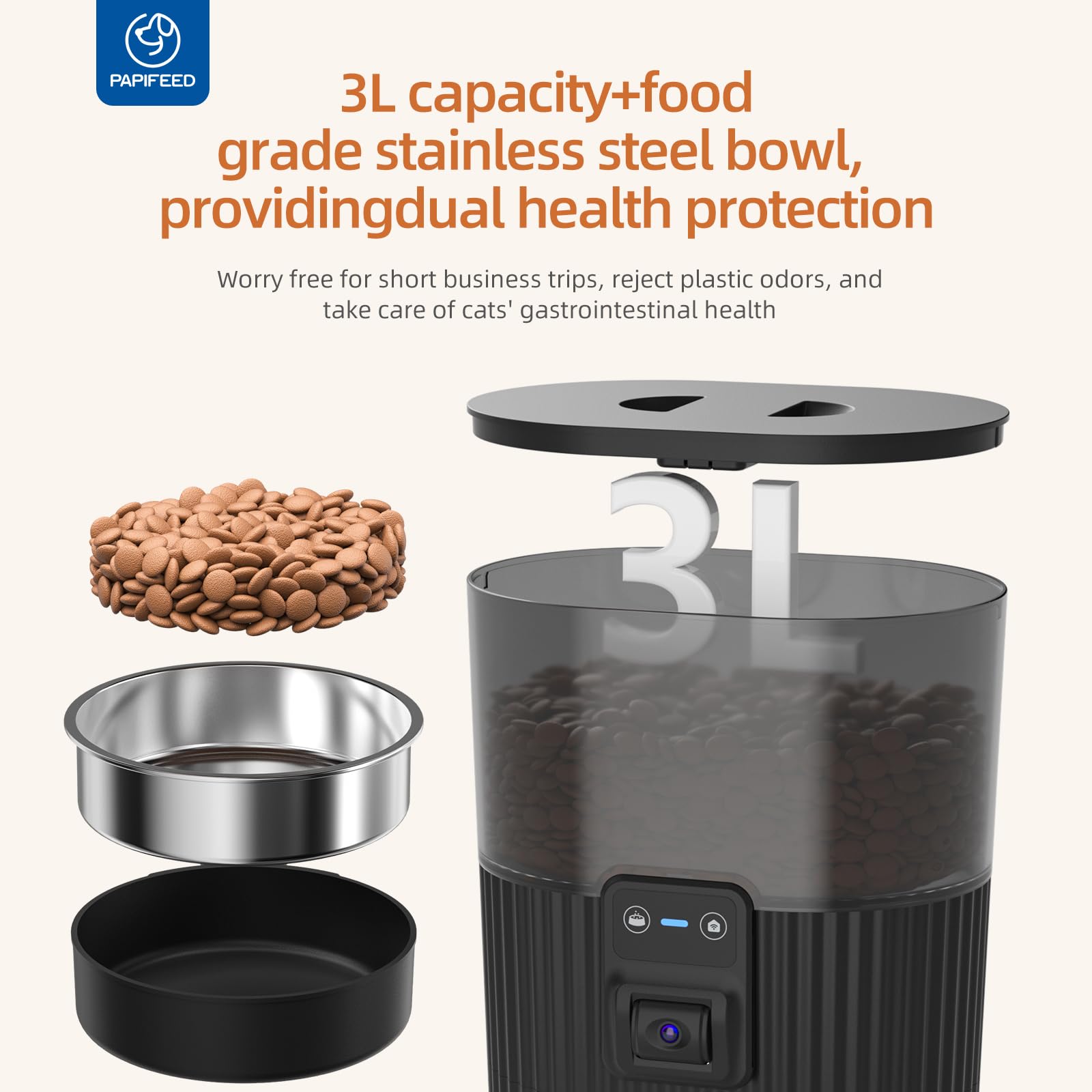 PAPIFEED 2.4GHz wifi setup screen highlights easy smartphone control.