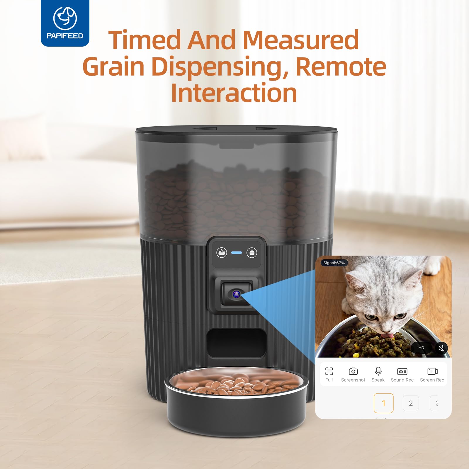 PAPIFEED adjustable camera tilt provides flexible pet viewing angle
