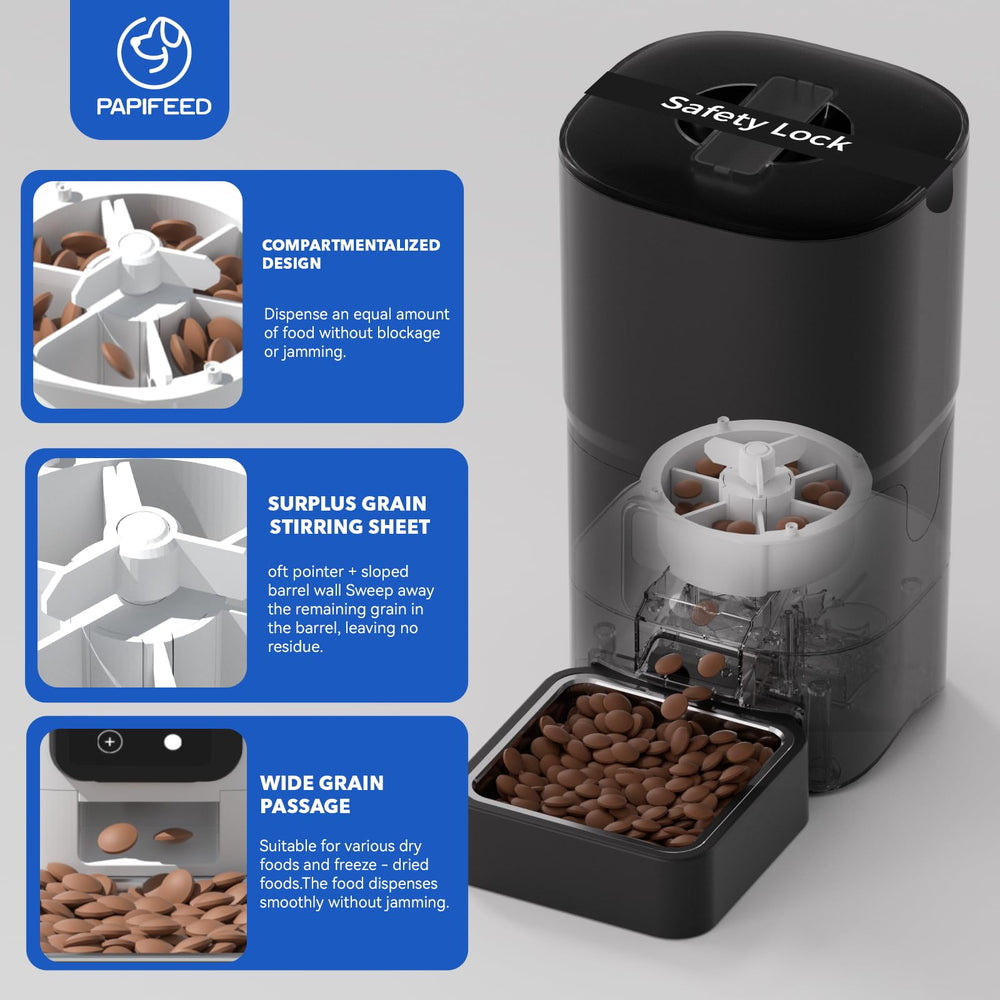 PAPIFEED Alexa compatibility control illustrates voice-assisted feeding options.