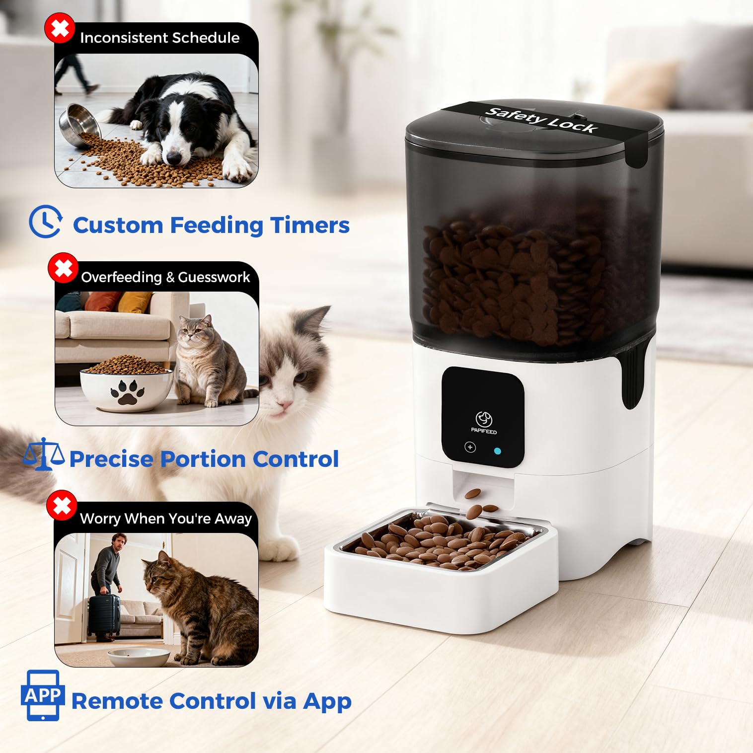 PAPIFEED Alexa compatibility image with Echo device to enable hands-free feeding.