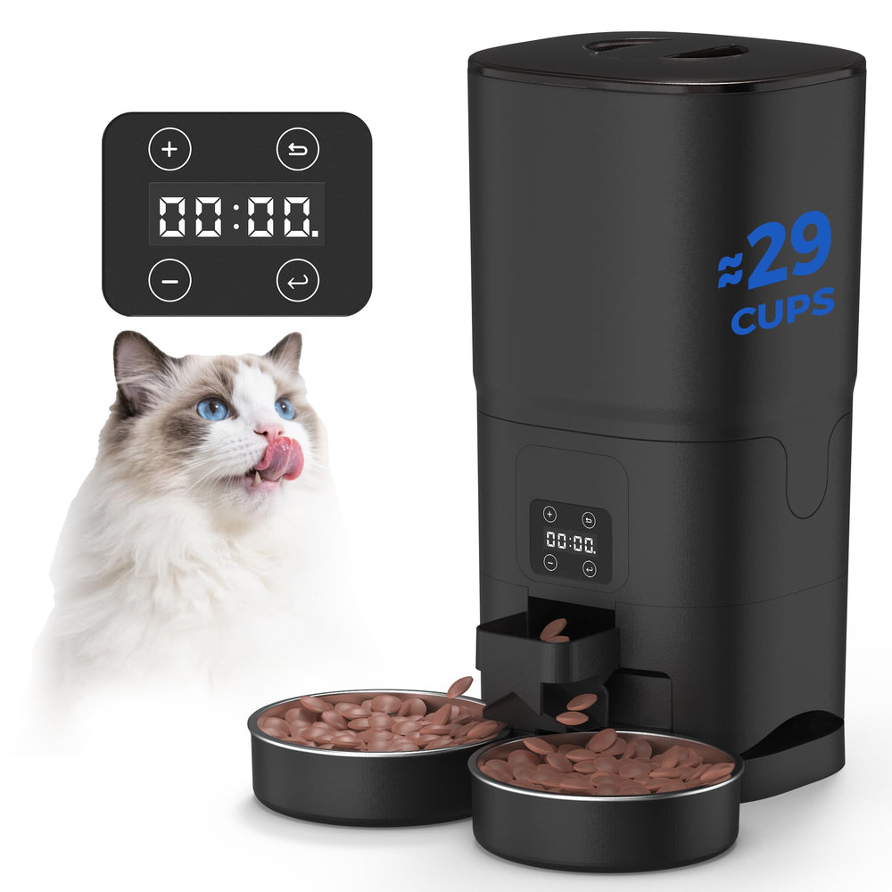 PAPIFEED automatic cat feeder front view for two cats, convenient timed meals.