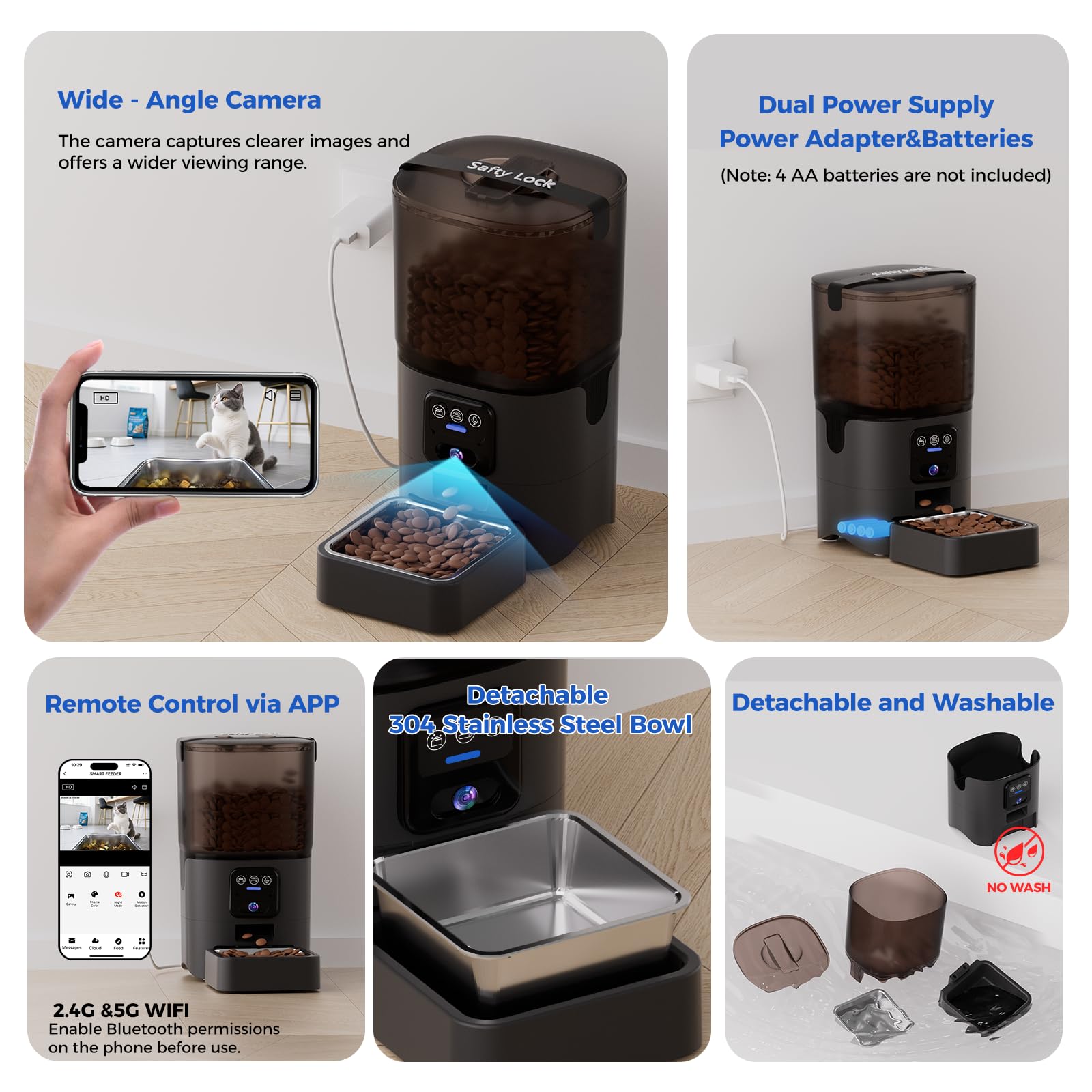 PAPIFEED automatic feeder 6L storage bin keeps fresh dry food ready for weeks.