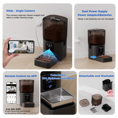 PAPIFEED automatic feeder 6L storage bin keeps fresh dry food ready for weeks.
