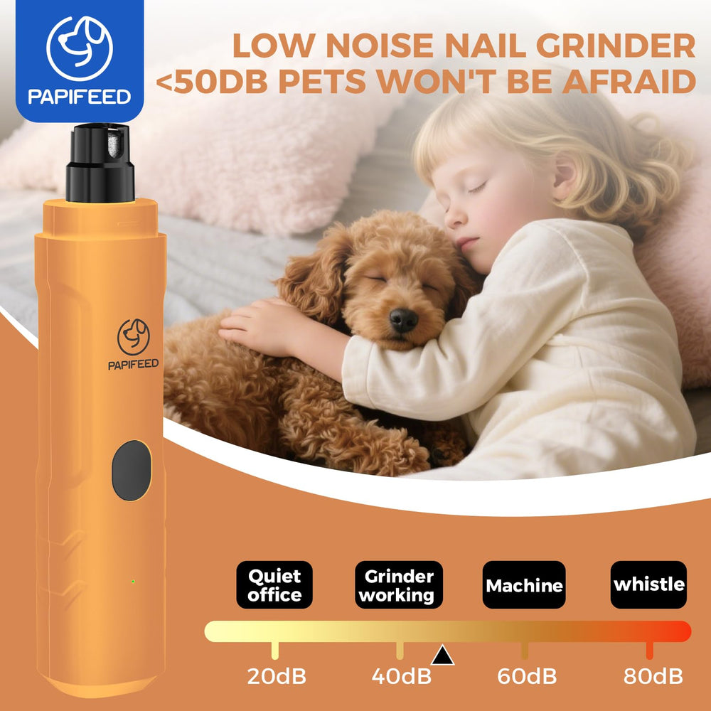 PAPIFEED dog nail grinder dual LED lights illuminate the trimming area.
