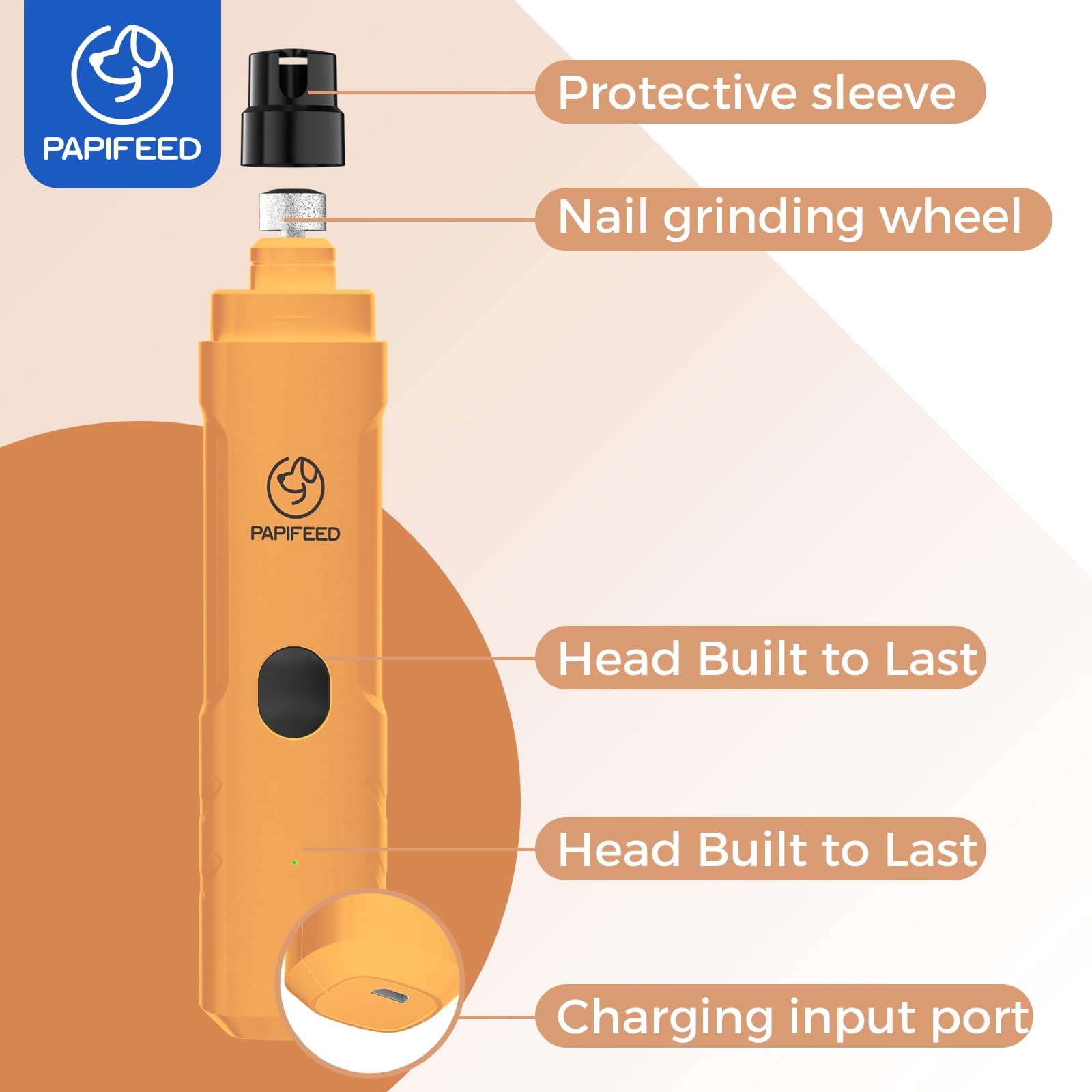 PAPIFEED dog nail grinder ergonomic handle provides comfortable grip.