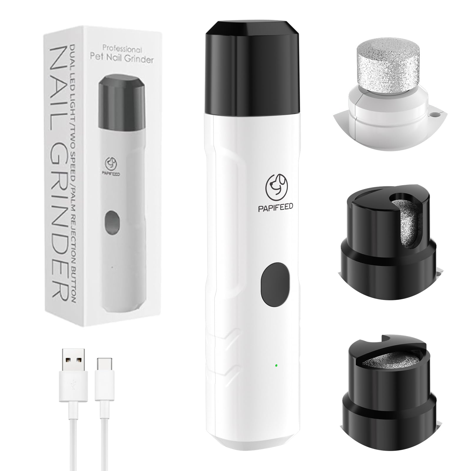 PAPIFEED dog nail grinder with dual LED lights for precise trimming