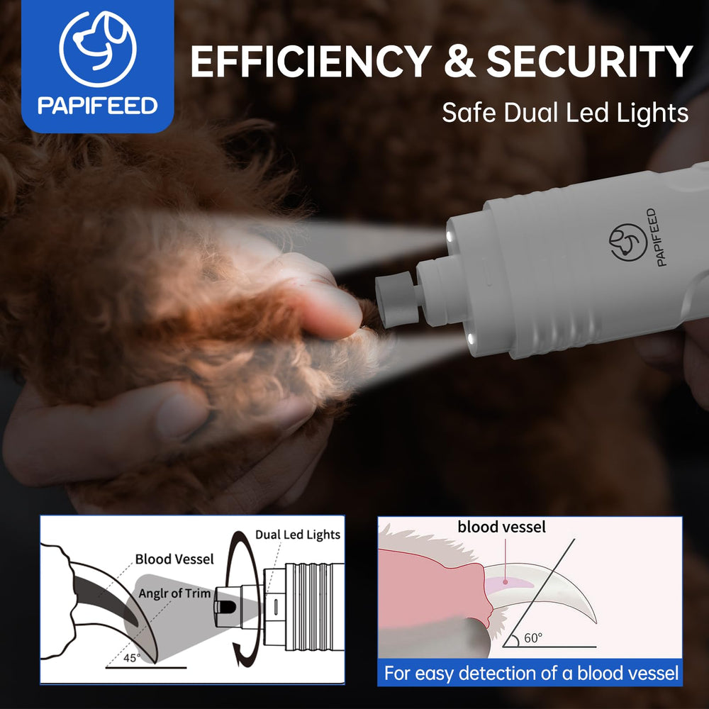 PAPIFEED nail grinder operating quietly to reduce pet stress