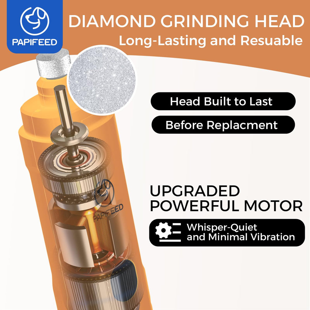 PAPIFEED dog nail grinder in quiet operation reduces pet stress.