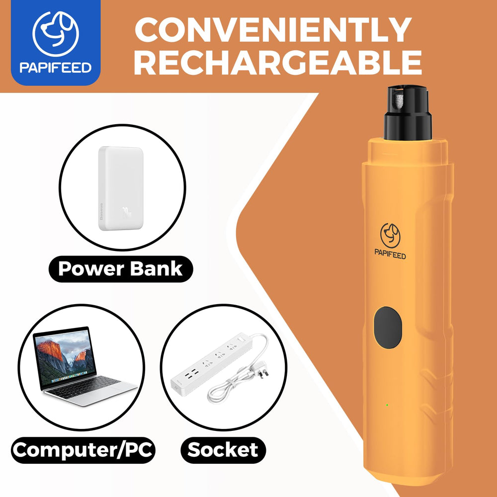 PAPIFEED dog nail grinder Type-C rechargeable battery for easy charging.