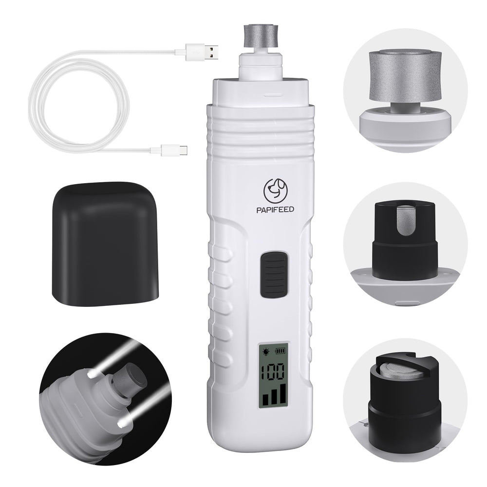 PAPIFEED dog nail grinder in white front view for calm trims