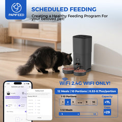 PAPIFEED dual-bowls setup shown preventing competition during meals