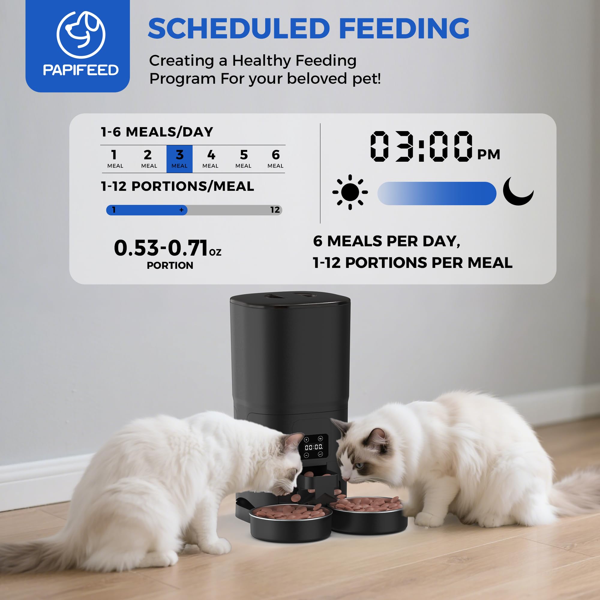 PAPIFEED dual-pet feeder bowls with stainless steel for easy cleaning.