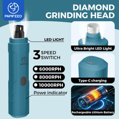 PAPIFEED nail grinder dual LED lights for safe trimming