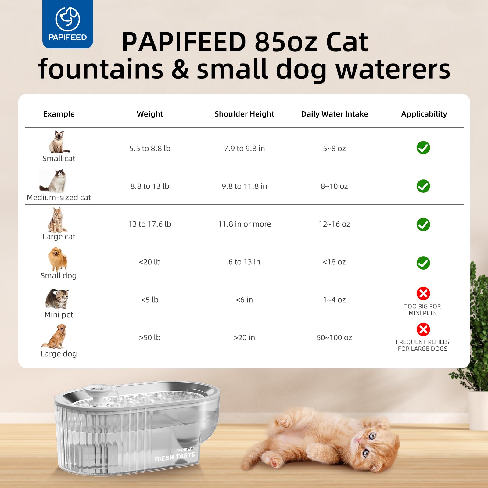 PAPIFEED quiet operation keeps home peaceful while pets drink.