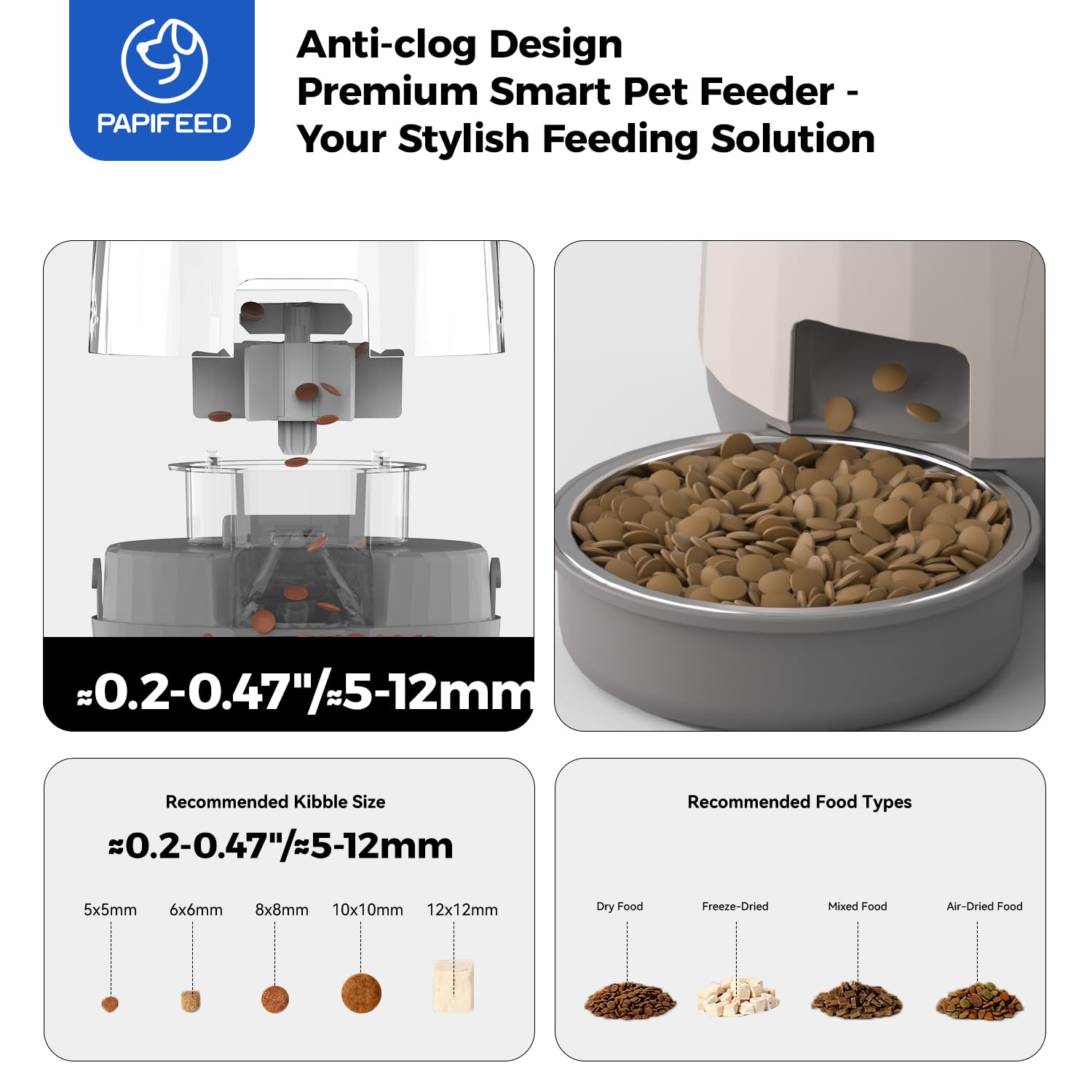 PAPIFEED sealed moisture-proof design keeps dry food fresh