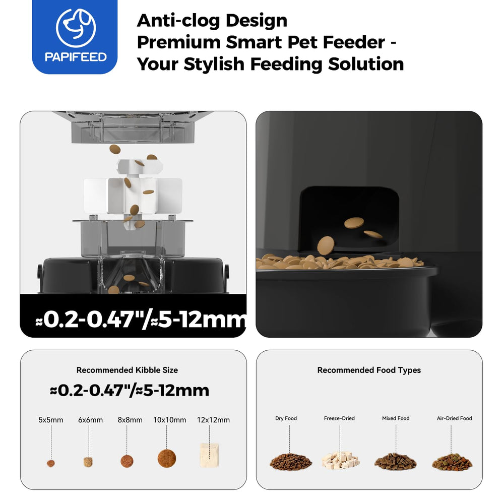 PAPIFEED slow feeder mode dispenses food gradually for safer eating.