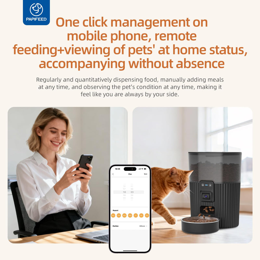 PAPIFEED two-way audio allows real-time conversation with your pet during meals.