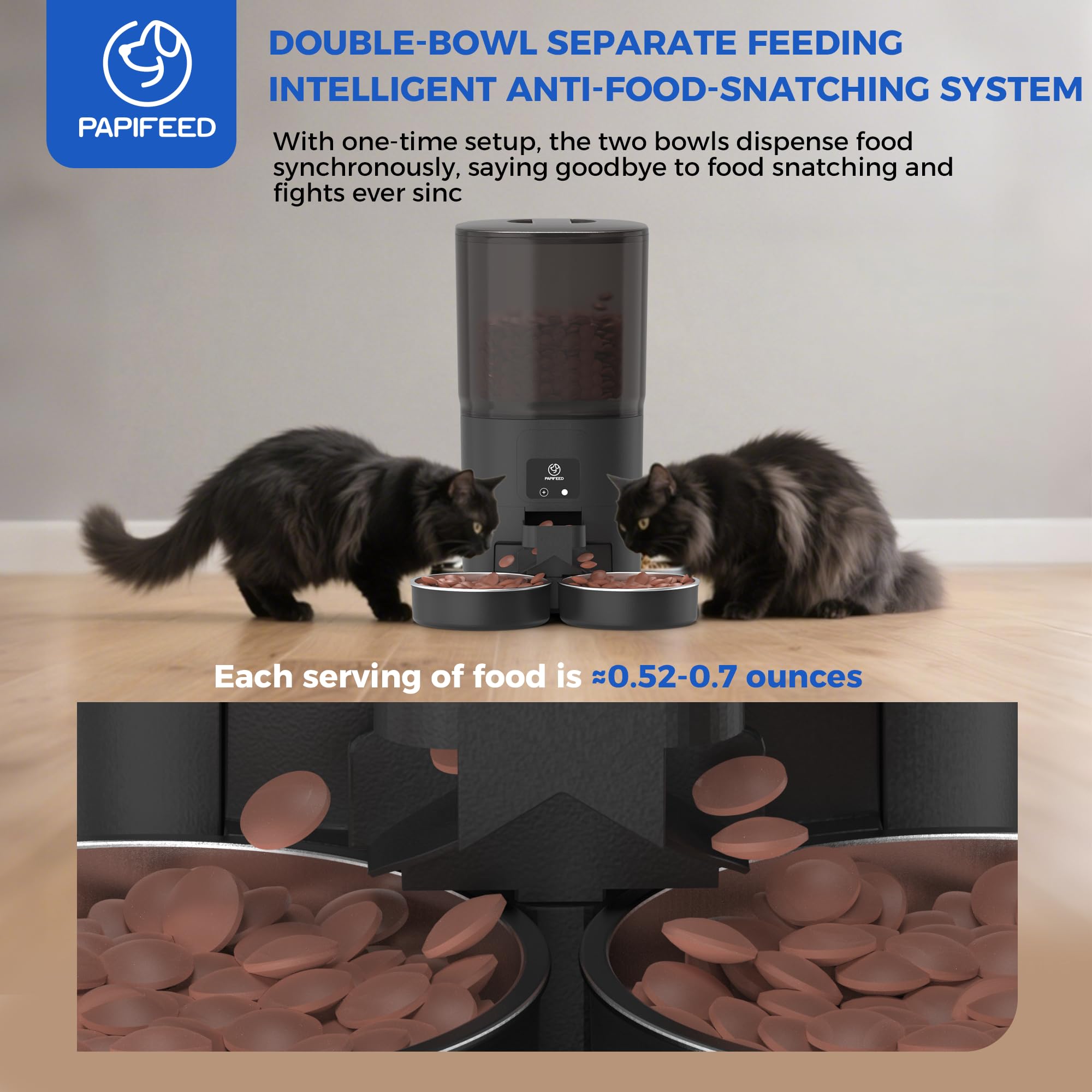 PAPIFEED wifi control app enables remote feeding scheduling and monitoring.