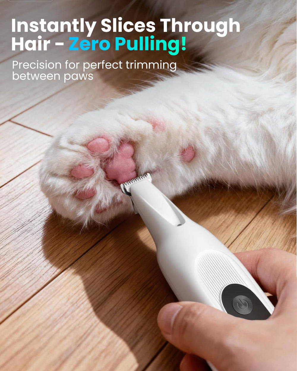 PAPMINI Paw-trimmer in use on a dog during home grooming