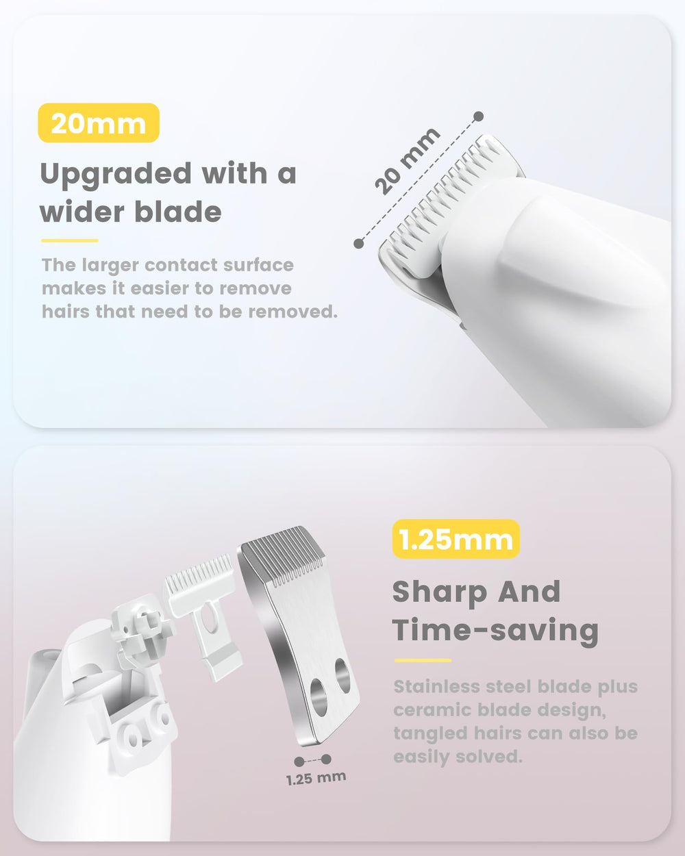 PAPMINI Type-C rechargeable battery powers two hours of grooming.