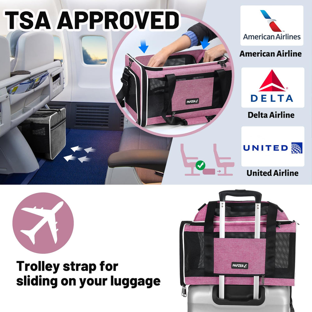 PAPZER airline-compatible cat carrier ready for cabin travel under-seat design.
