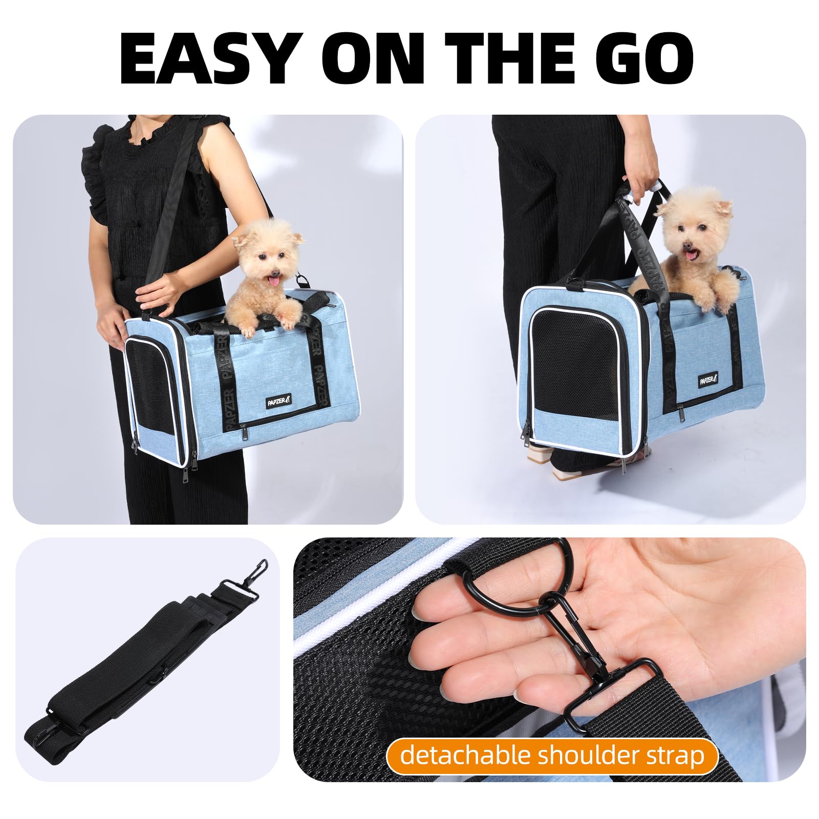 Papzer luggage-pocket design stores treats or leashes during travel.