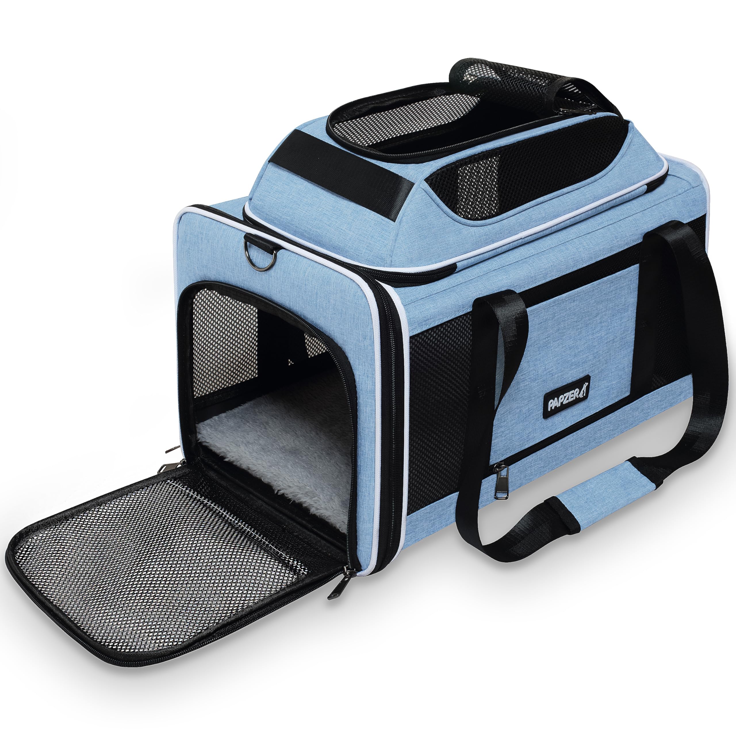 PAPZER cat carrier top-expandable with extra headroom for comfortable travel.