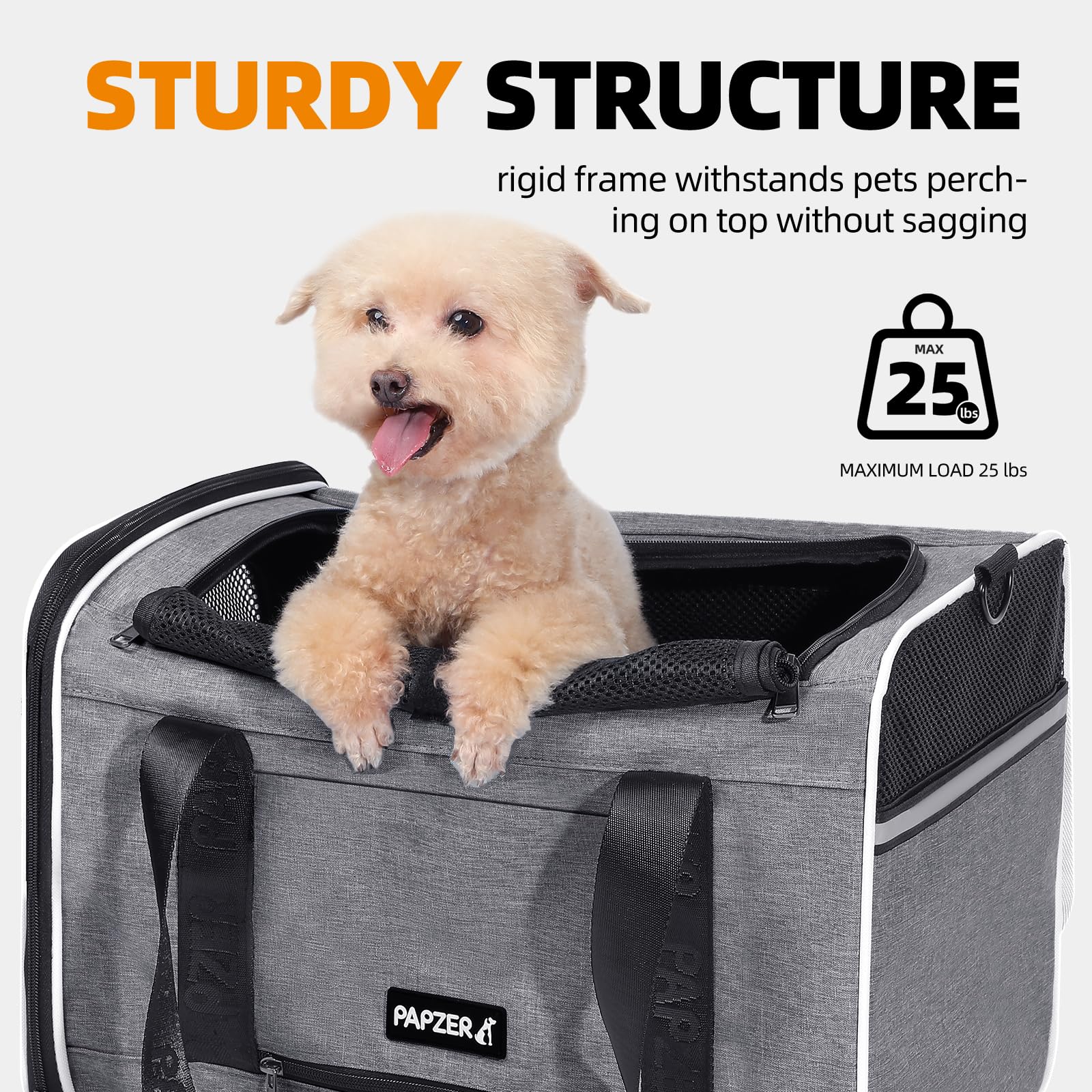 PAPZER escape-proof zippers prevent pets from opening the carrier.
