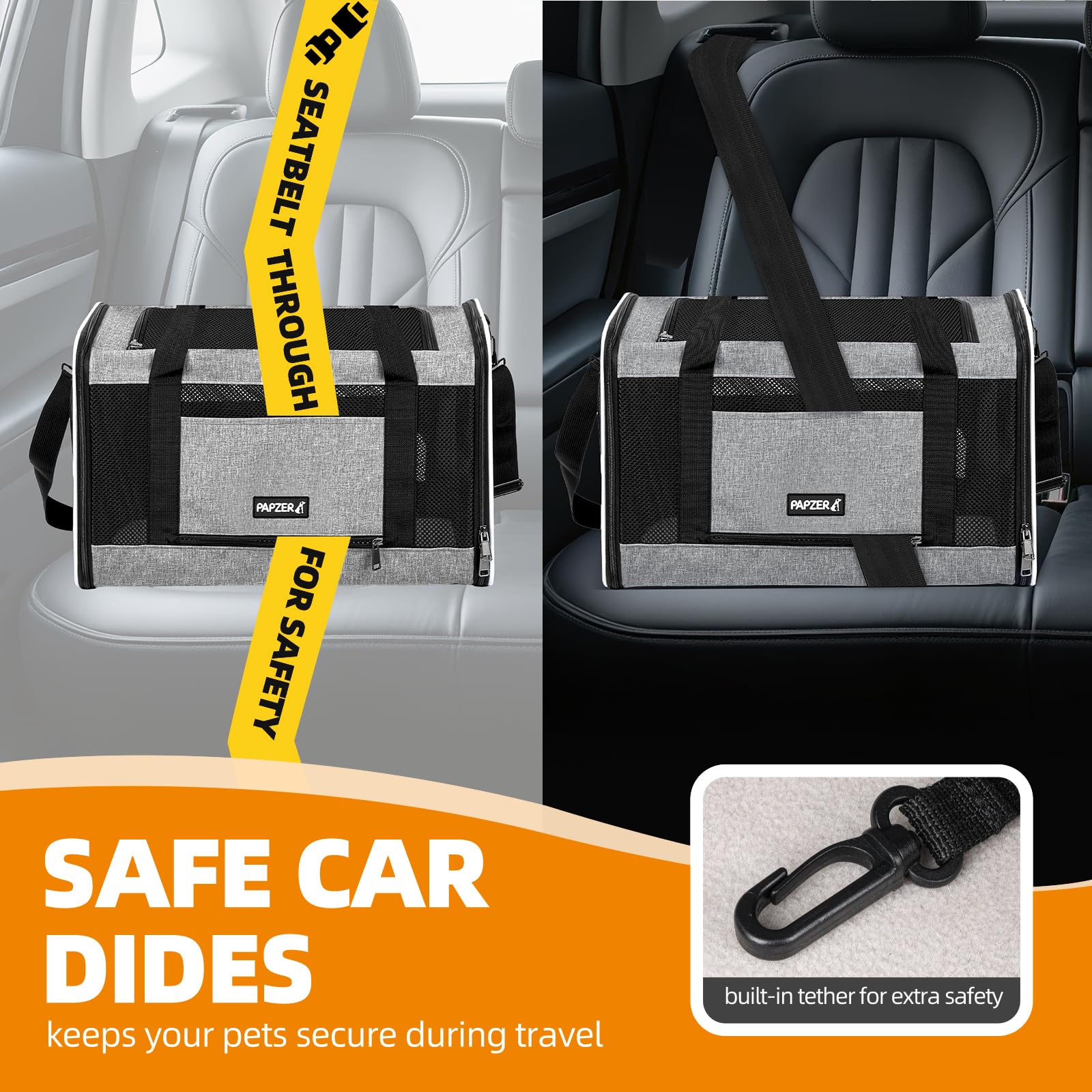 PAPZER removable-washable cushion ensures easy cleanup after trips.