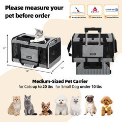 PAPZER soft-sided travel bag 18x11 demonstrates roomy mid-size-pet space.